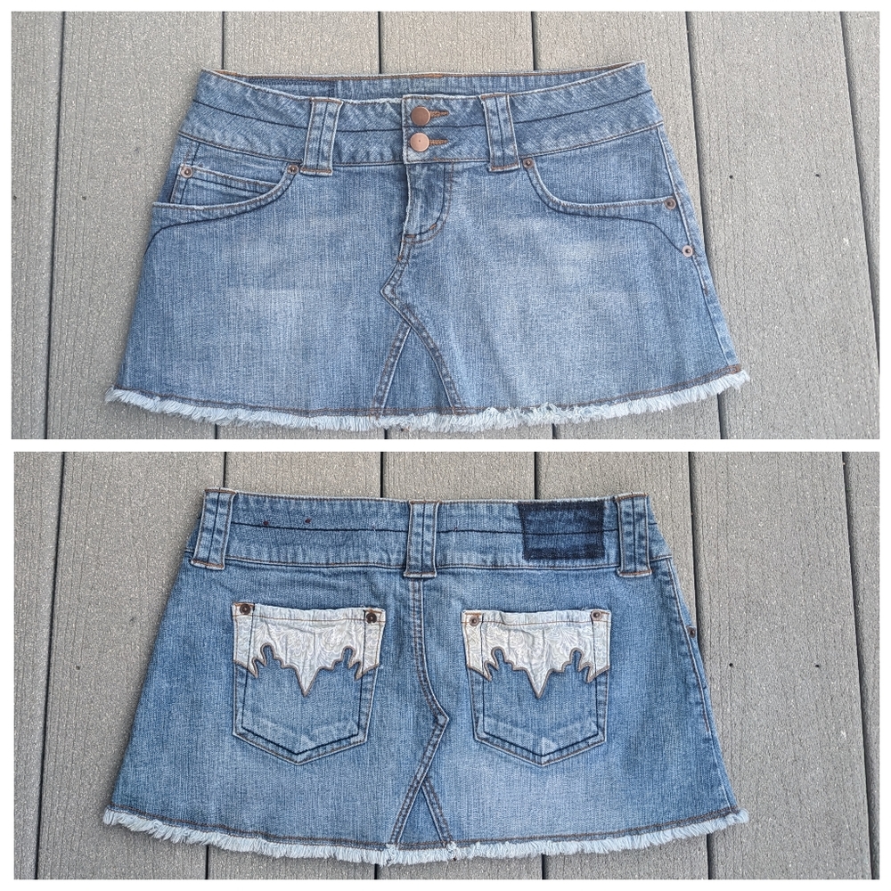 SO Chewed Hem Y2K Denim Jean Skirt Size 7